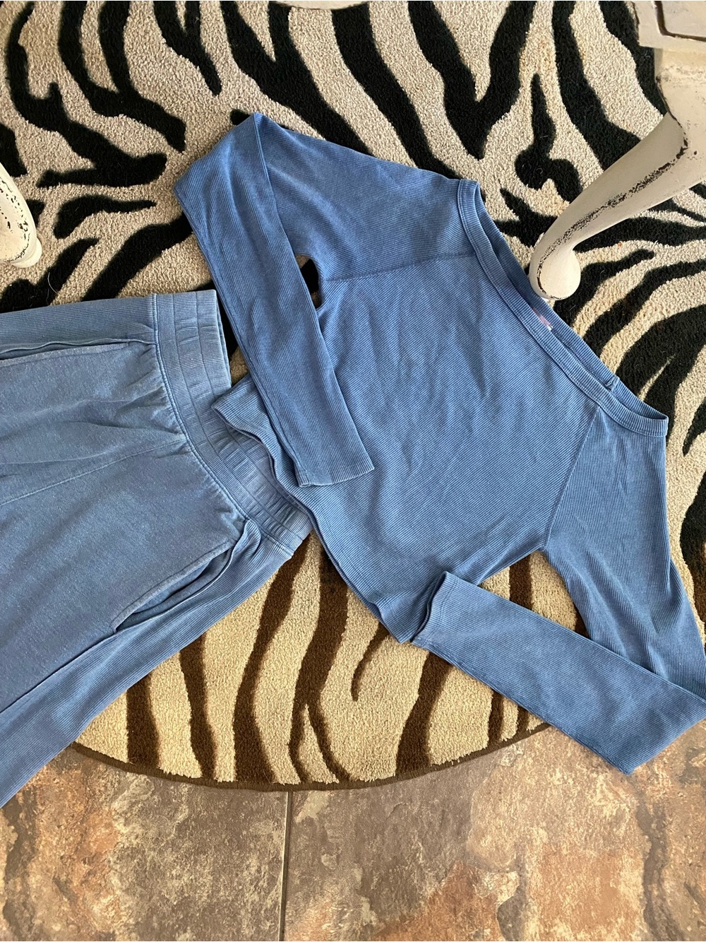 Light Blue long Sleeve Top and Lounge Pants Set free people off shoulder flare
